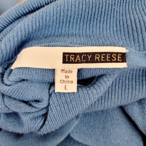 Tracy Reese | Celestial Blue Flounced Turtleneck Long Sleeve Knit Sweater Top - Picture 7 of 8